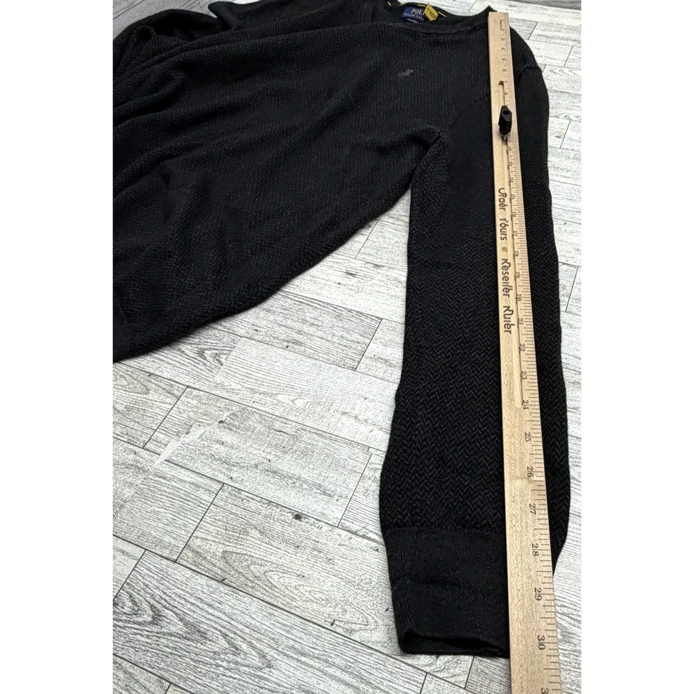 Polo Ralph Lauren V-Neck Herringbone Black Gray Sweater Pullover Size XL‎ XLARGE
